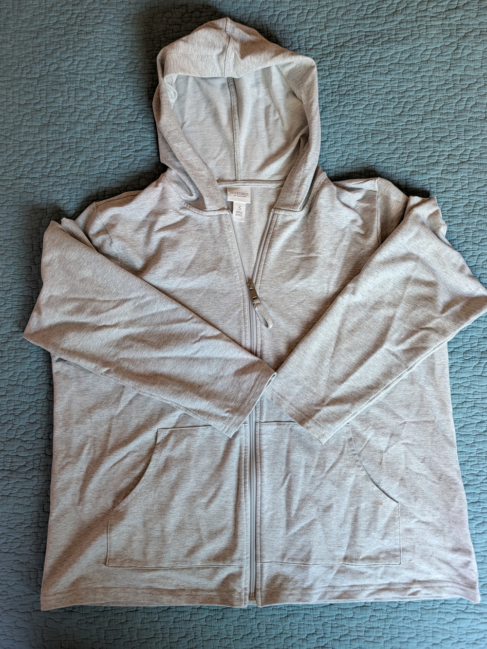 Chico's Light Gray Hooded Zip-Up Jacket